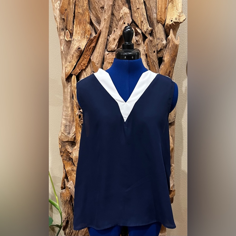 Deep Blue Blouse Tank with White Collar